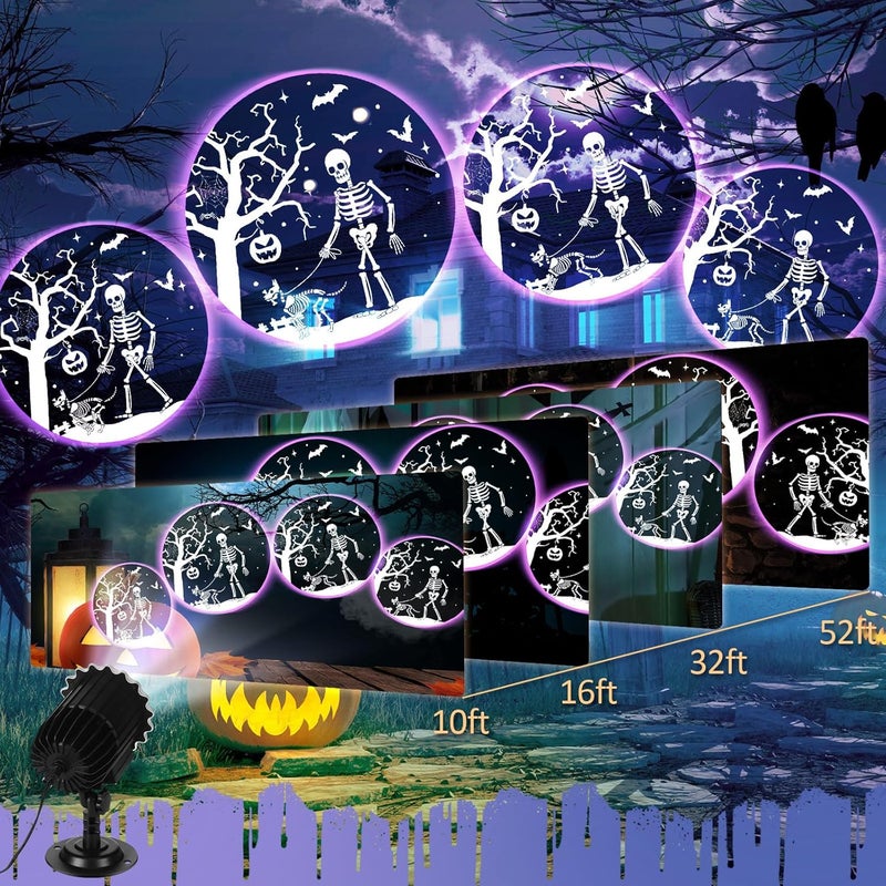 Lingvee Halloween Projector Light with 1 Film Slides Holiday LED Projector Lights Outdoor Reflectors Waterproof Landscape Decorative Rotation Lighting Movement Projection Lamp(Skeletons and Dogs) - Image 4